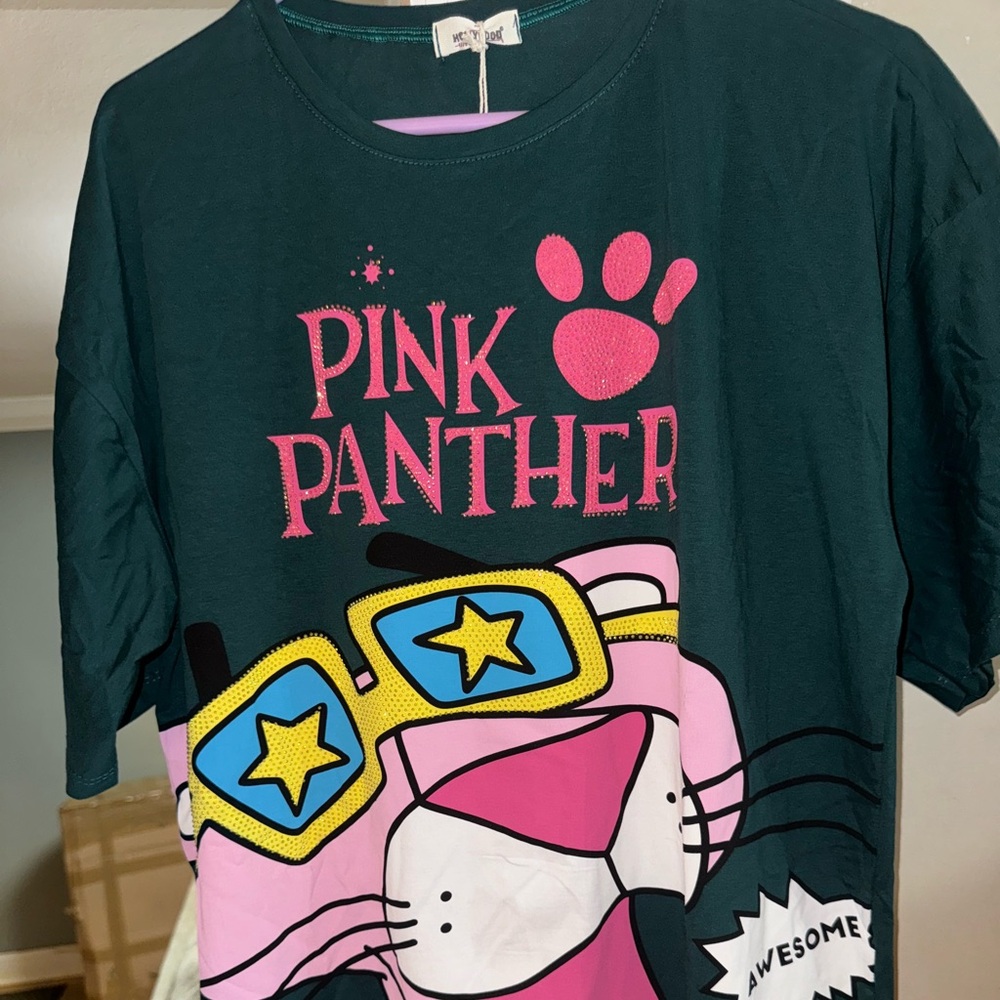 Pink panther shirt with shiny bling sequins